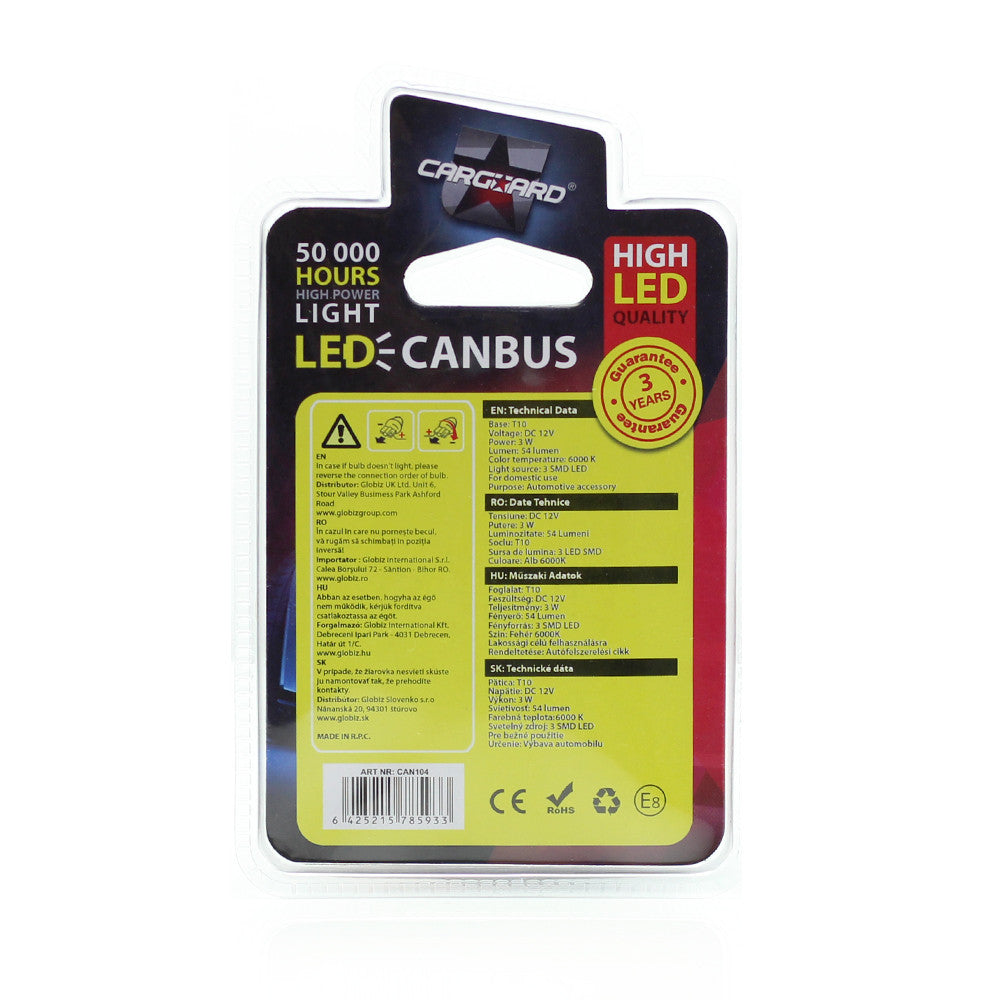 Bec MTR T10 12V 3W Set 2 buc Carguard - CAN104