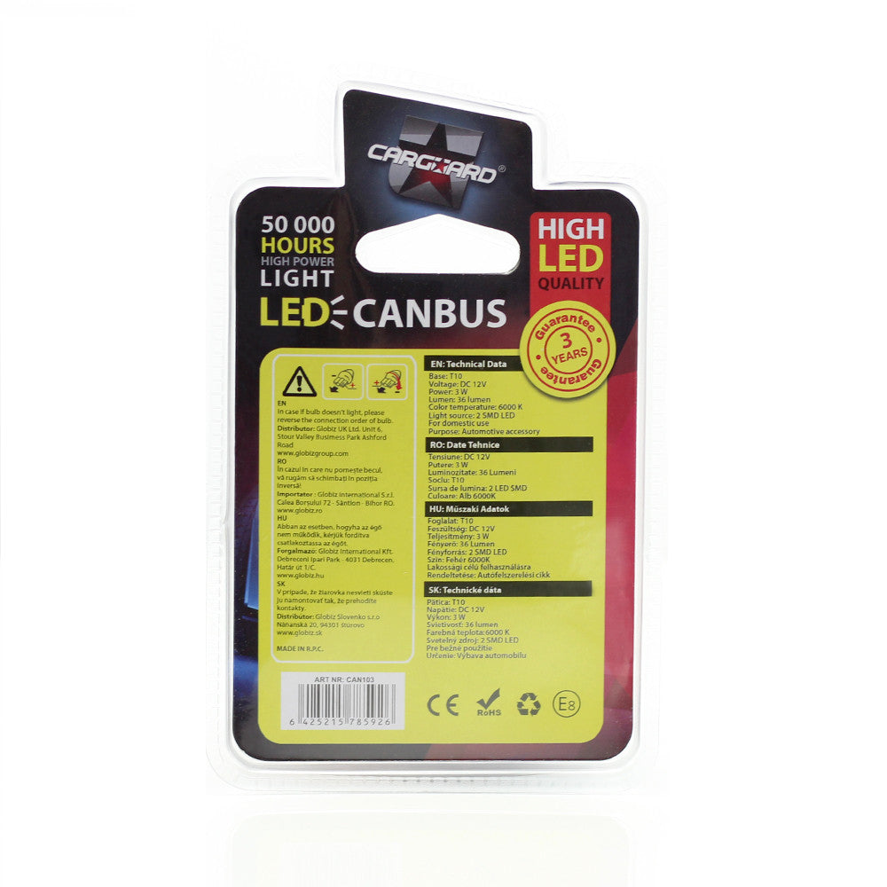 Bec MTR T10 12V 3W Set 2 buc Carguard - CAN103