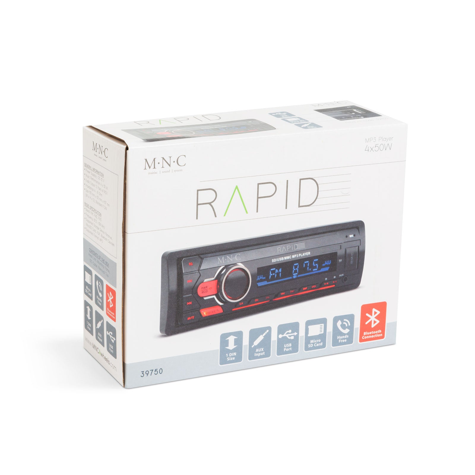 Player auto „Rapid” - 1 DIN - 4 x 50 W - BT - MP3 - AUX - SD - USB Carguard - 39750