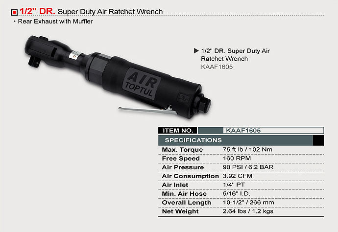 Clichet pneumatic Toptul 1/2 , 102 Nm - KAAF1605