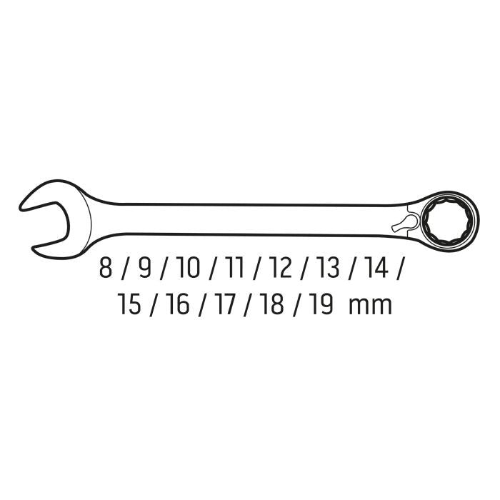 Set de chei cu clichet și comutator, 12 bucăți, 8 - 19 mm Neo Tools - 09345