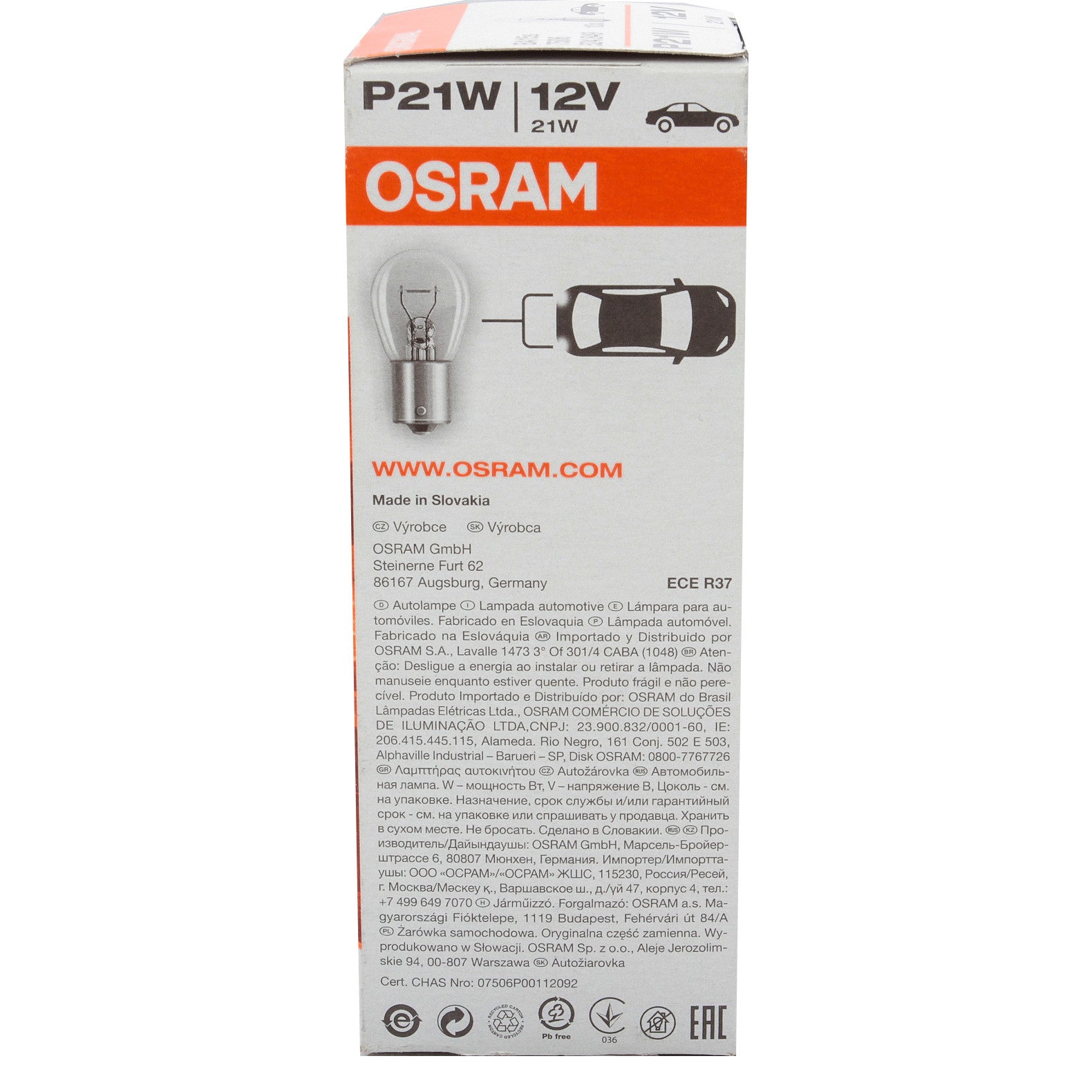 Bec Osram Original P21W 12V BA15s - 7506