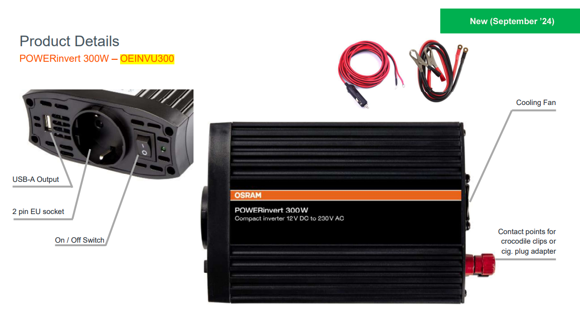Invertor Osram POWERinvert Modified Sine Wave Inverter 12V DC 300W - OEINVU300