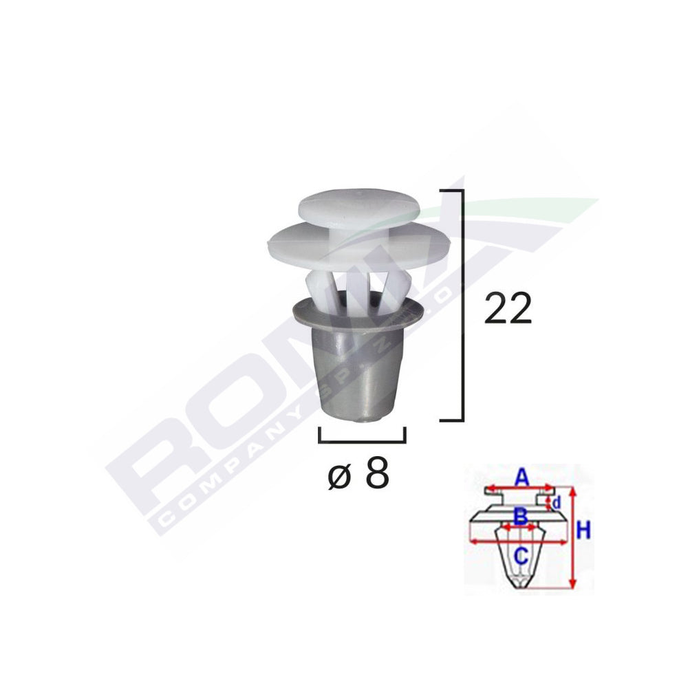 CLIPS FIXARE ELEMENTE EXTERIOARE PENTRU SEAT VW 8X22MM - ALB SET 10 BUC
