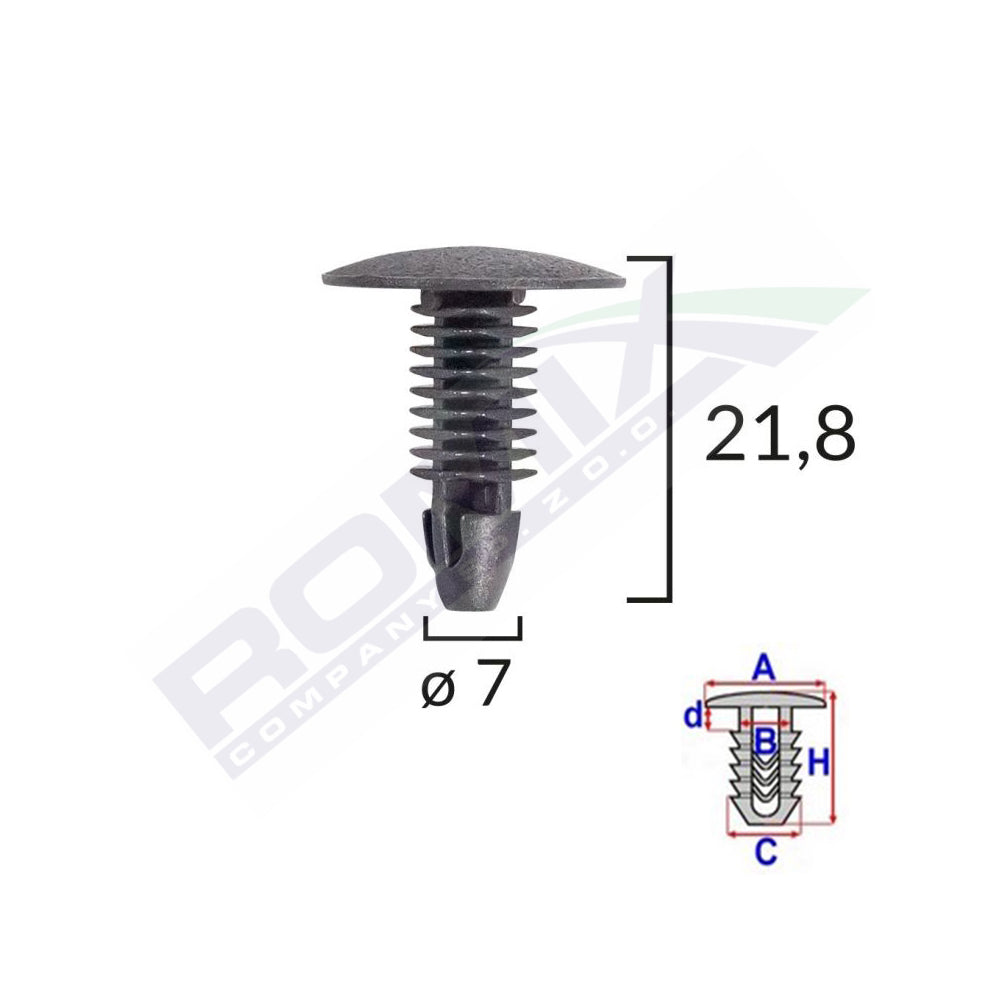 CLIPS TAPITERIE PENTRU HONDA/HYUNDAI/TOYOTA 7X21.8MM - NEGRU SET 10 BUC