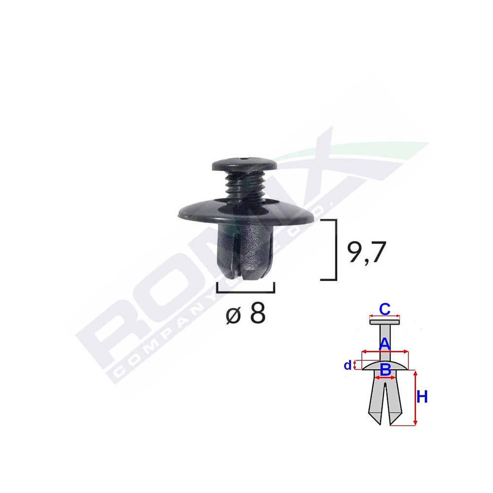 CLIPS FIXARE PENTRU MAZDA/TOYOTA 8X9.7MM - NEGRU SET 10 BUC