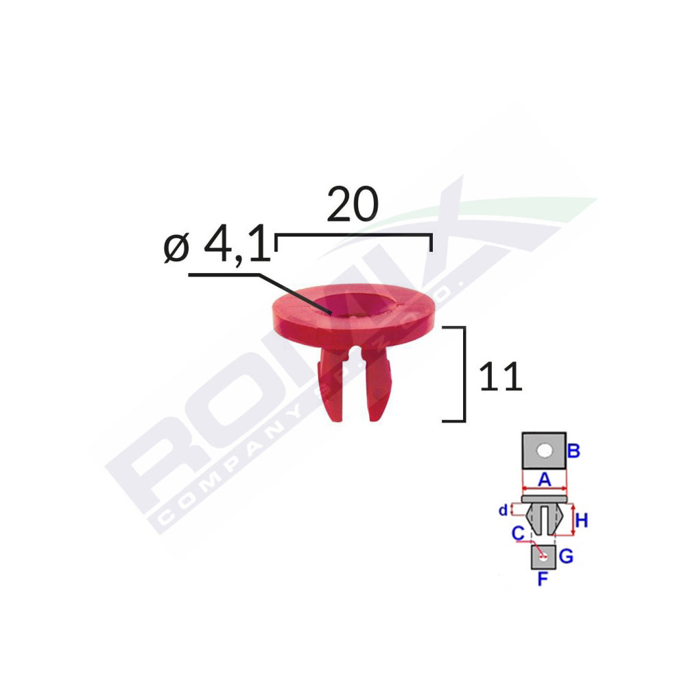 CLIPS FIXARE ELEMENTE MOTOR PENTRU FORD 11X20MM - ROSU SET 10 BUC
