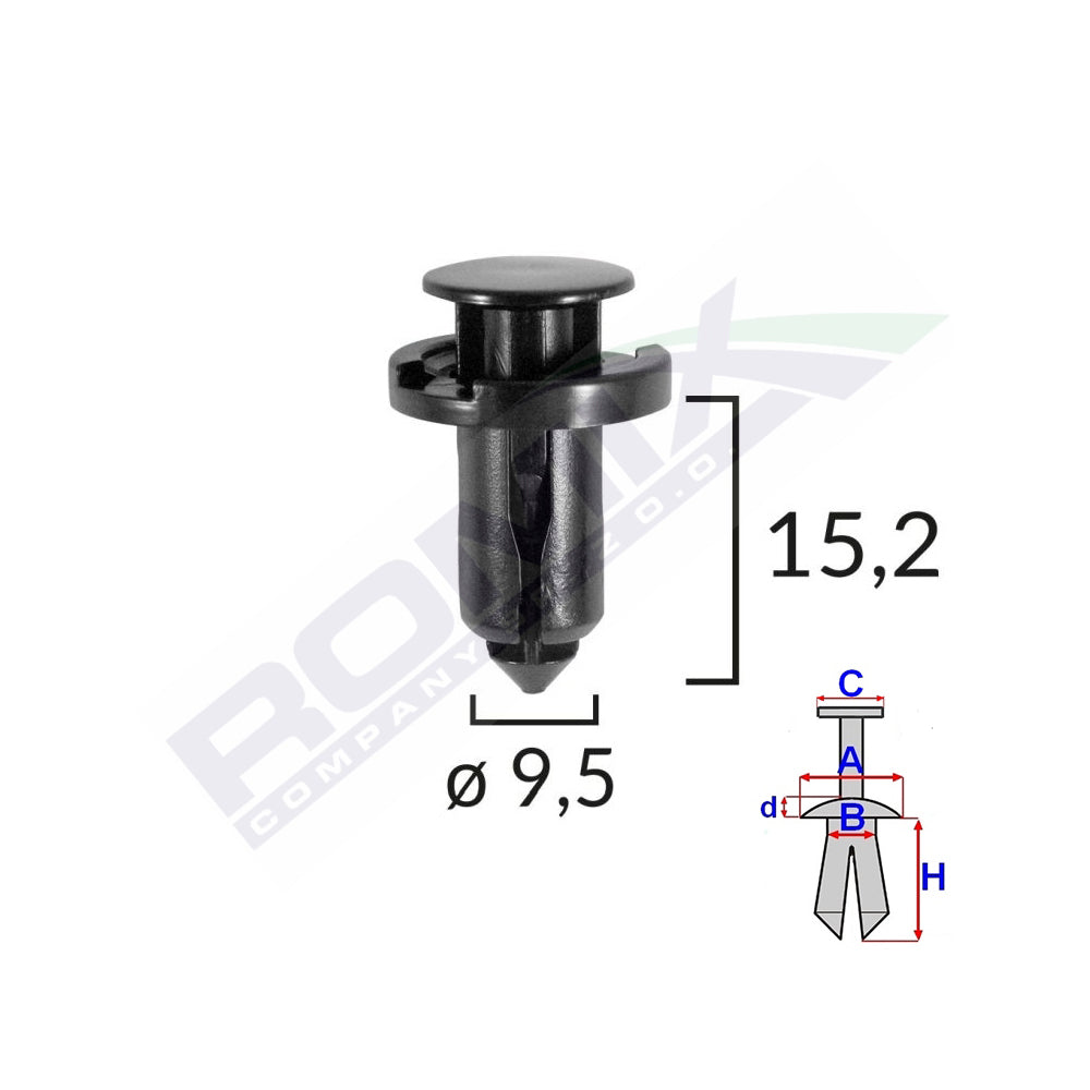 CLIPS FIXARE PENTRU NISSAN/HONDA/SUBARU 9.5X15.2MM - NEGRU SET 10 BUC