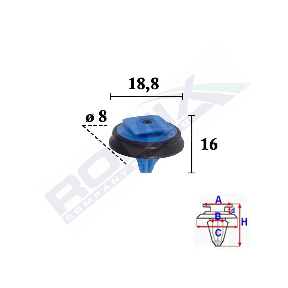 CLIPS FIXARE ELEMENTE EXTERIOR PENTRU FIAT, JEEP 8X16MM ALBASTRU - SET 10 BUC