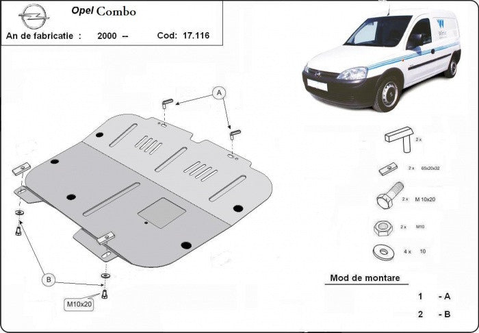 Scut metalic motor, cutie de viteză - Opel Combo (2000-) / Corsa C (2000-2006) / Meriva (2003-2010) / Tigra TwinTop (2004-) MTR - MT028