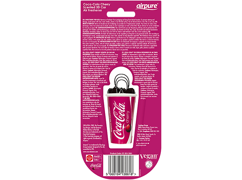 AIRPURE Odorizant pentru mașină, cană 3D, cireșe Coca Cola MTR - AP38618