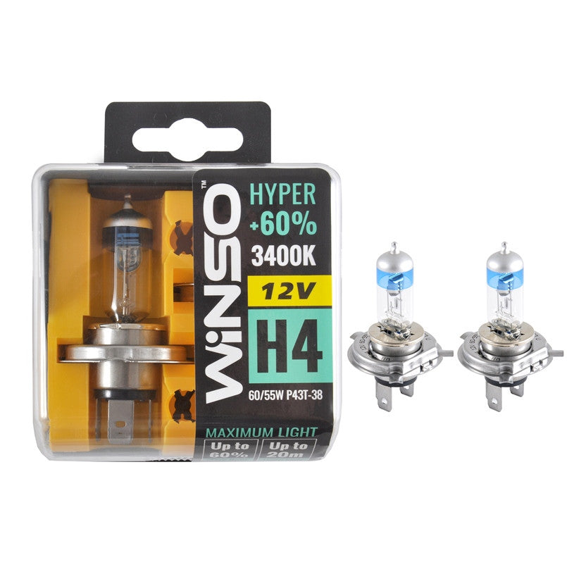Bec Halogen Winso Hyper +60% H4 - 12V, 60/55W P43t-38 ● 3400K ●  Set 2 buc - 12-745-904