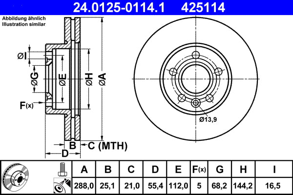 Disc frana 24.0125-0114.1 ATE