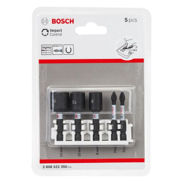 Set biti si chei tubulare mixte, lungime 50 mm, rezistenta impact, 5 piese Bosch - 2608522350
