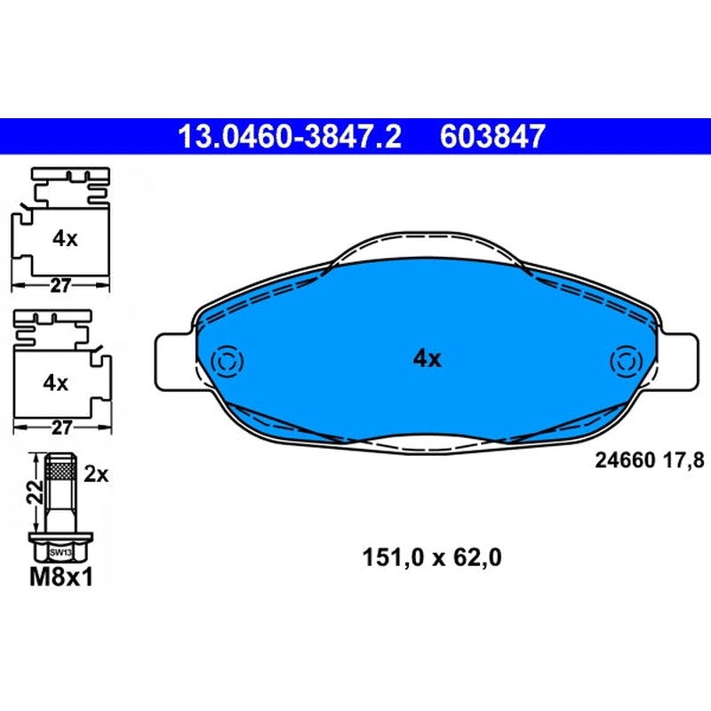 set placute frana,frana disc 13.0460-3847.2 ATE