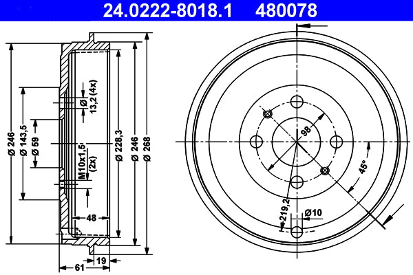 Tambur frana 24.0222-8018.1 ATE