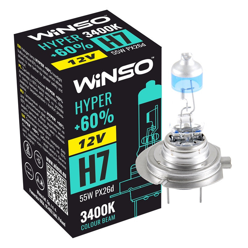 Bec Halogen Winso Hyper +60% H7 - 12V, 55W PX26d ● 3400K - 12-745-909