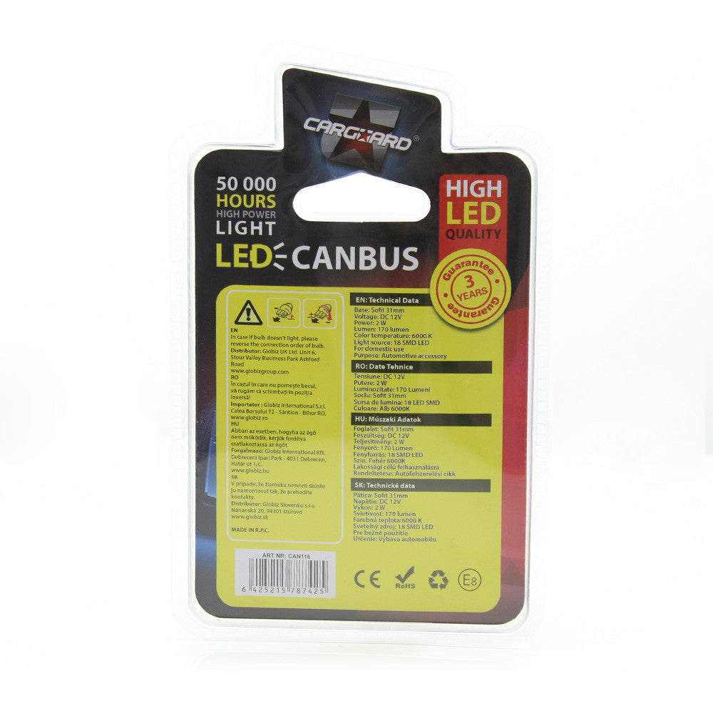 Bec MTR C5W 12V 2W Set 2 buc Carguard - CAN116