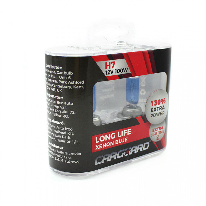 Set de 2 becuri Halogen H7, 100W +130% Intensitate - LONG LIFE - CARGUARD - 12205016