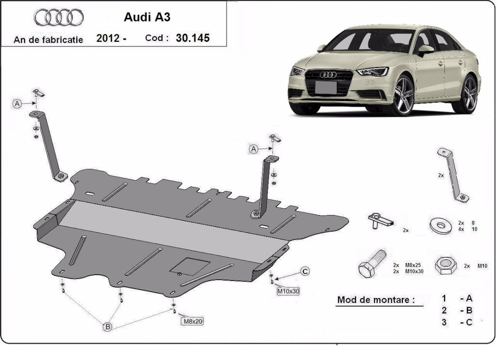 Scut metalic motor, cutie de viteză - Audi A3 (2012-) / Seat Leon (2012-) / Skoda Octavia III (2013-) / VW Golf VII (2012-) / Passat (2015-) MTR - MT308