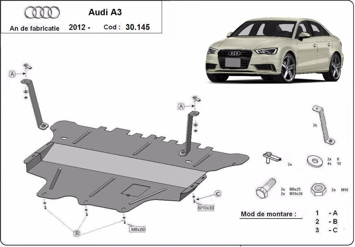 Scut metalic motor, cutie de viteză - Audi A3 (2012-) / Seat Leon (2012-) / Skoda Octavia III (2013-) / VW Golf VII (2012-) / Passat (2015-) MTR - MT308