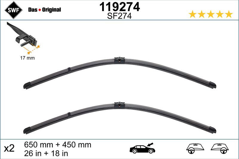 Set lamela stergator SWF Wiper FB OE LHD 650/450 mm - 10-967-255