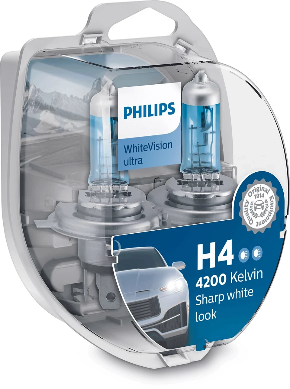 Bec Halogen Philips H4/W5W WhiteVision ultra 12V 60/55W P43t-38 - Set 2 Buc - 13003031