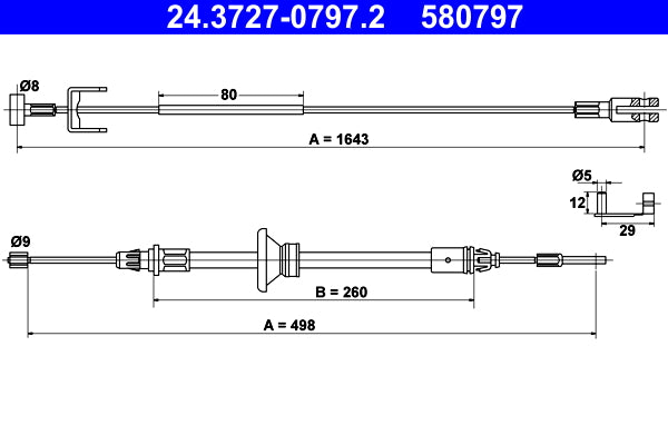 Cablu, frana de parcare 24.3727-0797.2 ATE