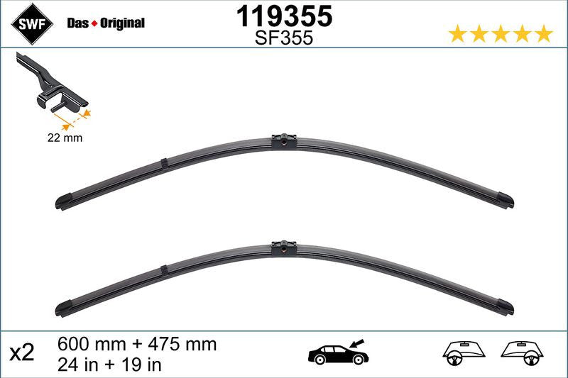 Set lamela stergator SWF Wiper FB OE LHD 600/475 mm - 12-490-775