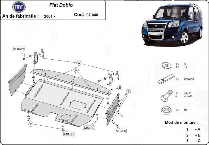 Scut metalic motor, cutie de viteză - Fiat Doblo (2001-) MTR - MT036