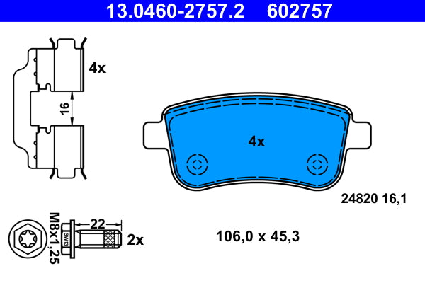 set placute frana,frana disc 13.0460-2757.2 ATE