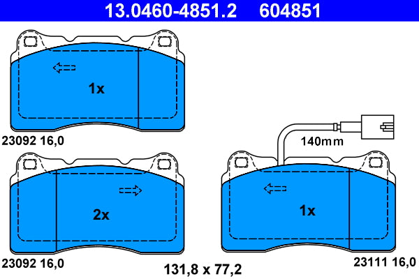 set placute frana,frana disc 13.0460-4851.2 ATE