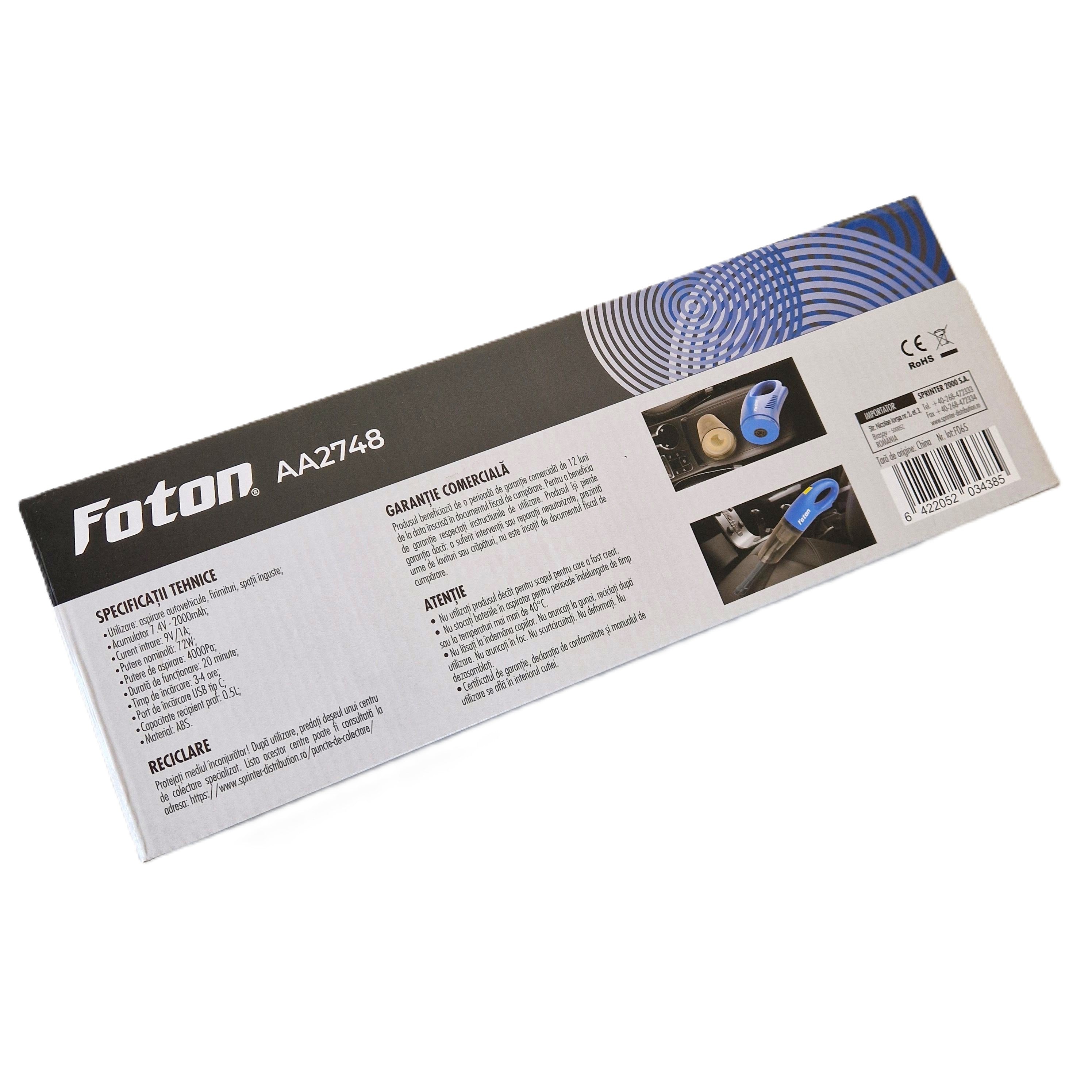 Aspirator auto Foton AA2748 Incarcare USB 72W - 784722748