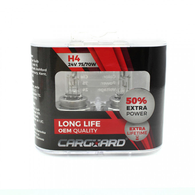 CARGUARD - Set de 2 becuri Halogen 24V - H4, 70W, +50% Intensitate - LONG LIFE - 12128934
