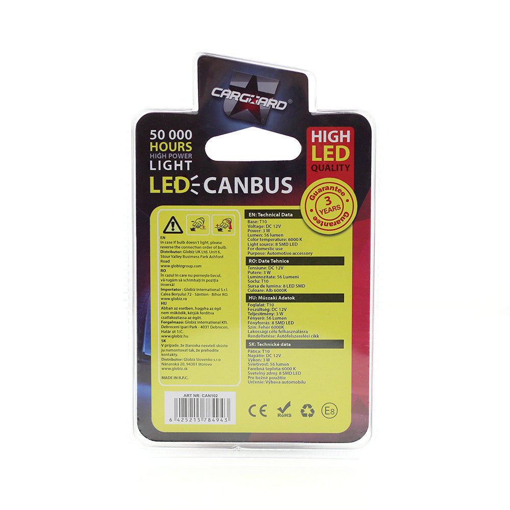 Bec MTR T10 12V 3W Set 2 buc Carguard - CAN102