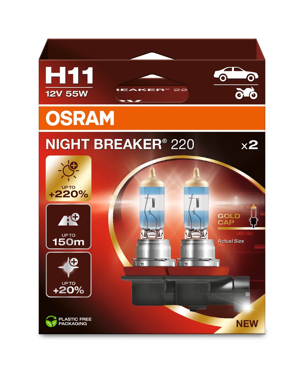 SET 2 BECURI 12V H11 55 W NIGHT BREAKER +220% OSRAM