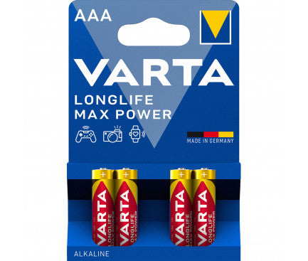 Set de 4 baterii alcaline LR03, Varta Longlife Max Power AAA, 1.5V, în blister - 12196736