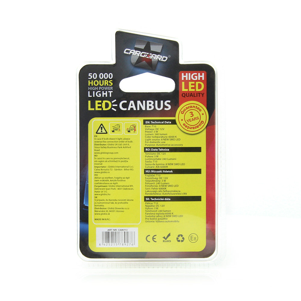 Bec MTR T10 12V 3W Set 2 buc Carguard - CAN113