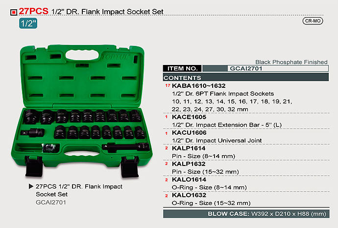 Set tubulare impact 1/2 27 buc. Toptul - GCAI2701