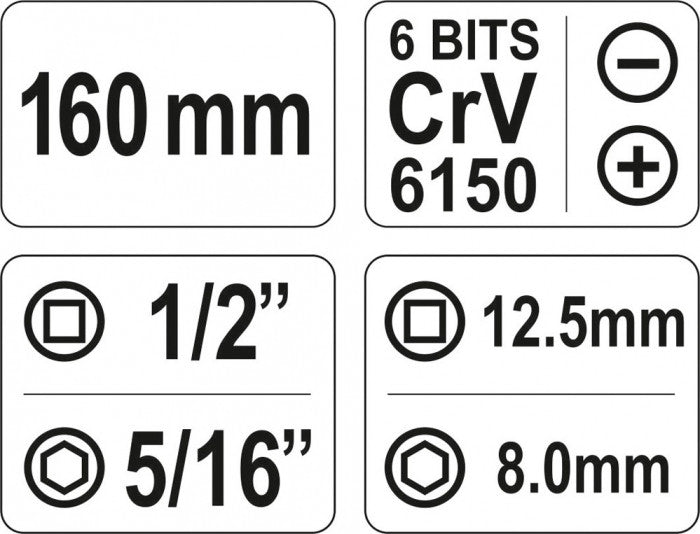 Surubelnita de impact YATO metalica 7 piese - YT2802