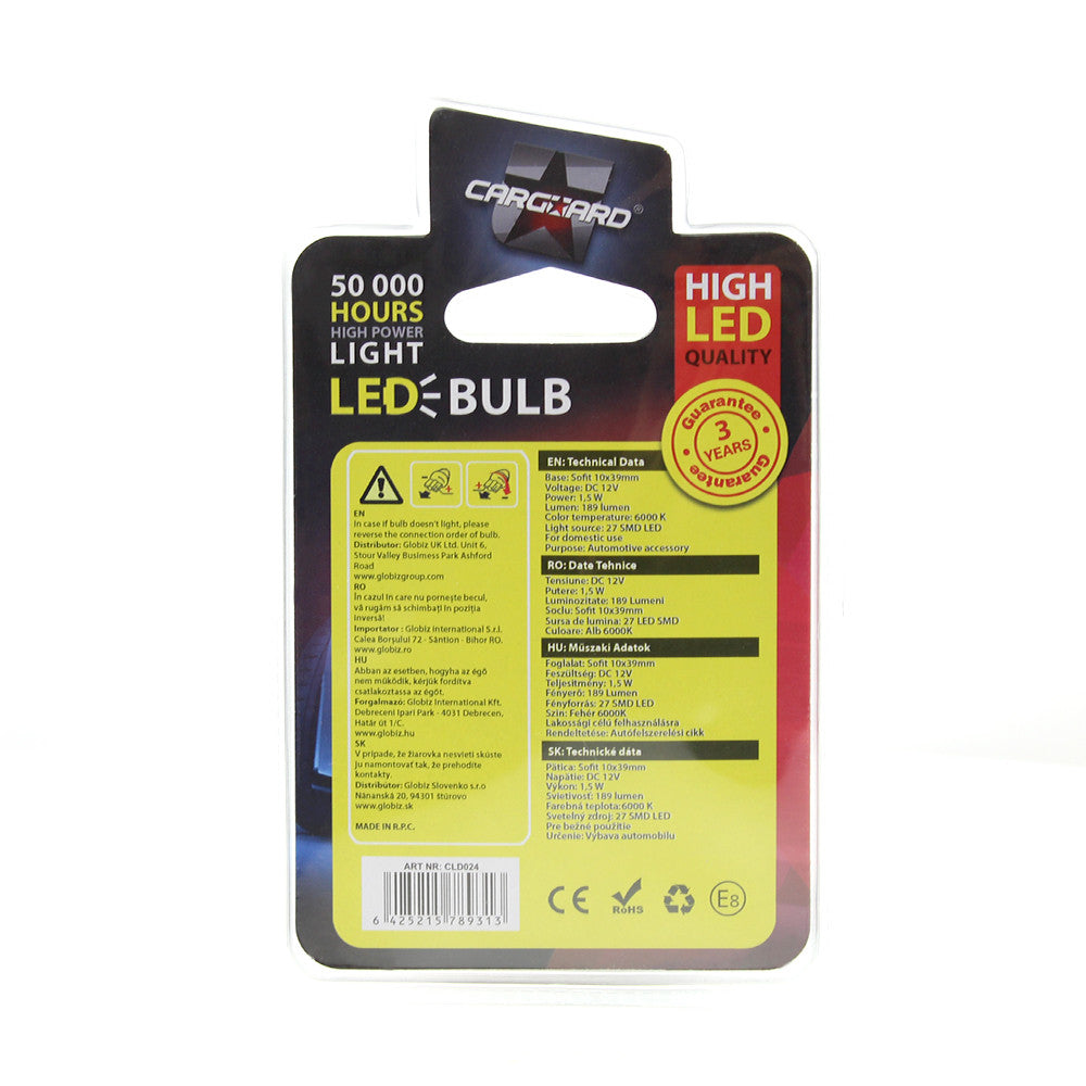 Bec Led Sofit C5W 12V 1.5W - Set 2 buc Carguard - CLD024