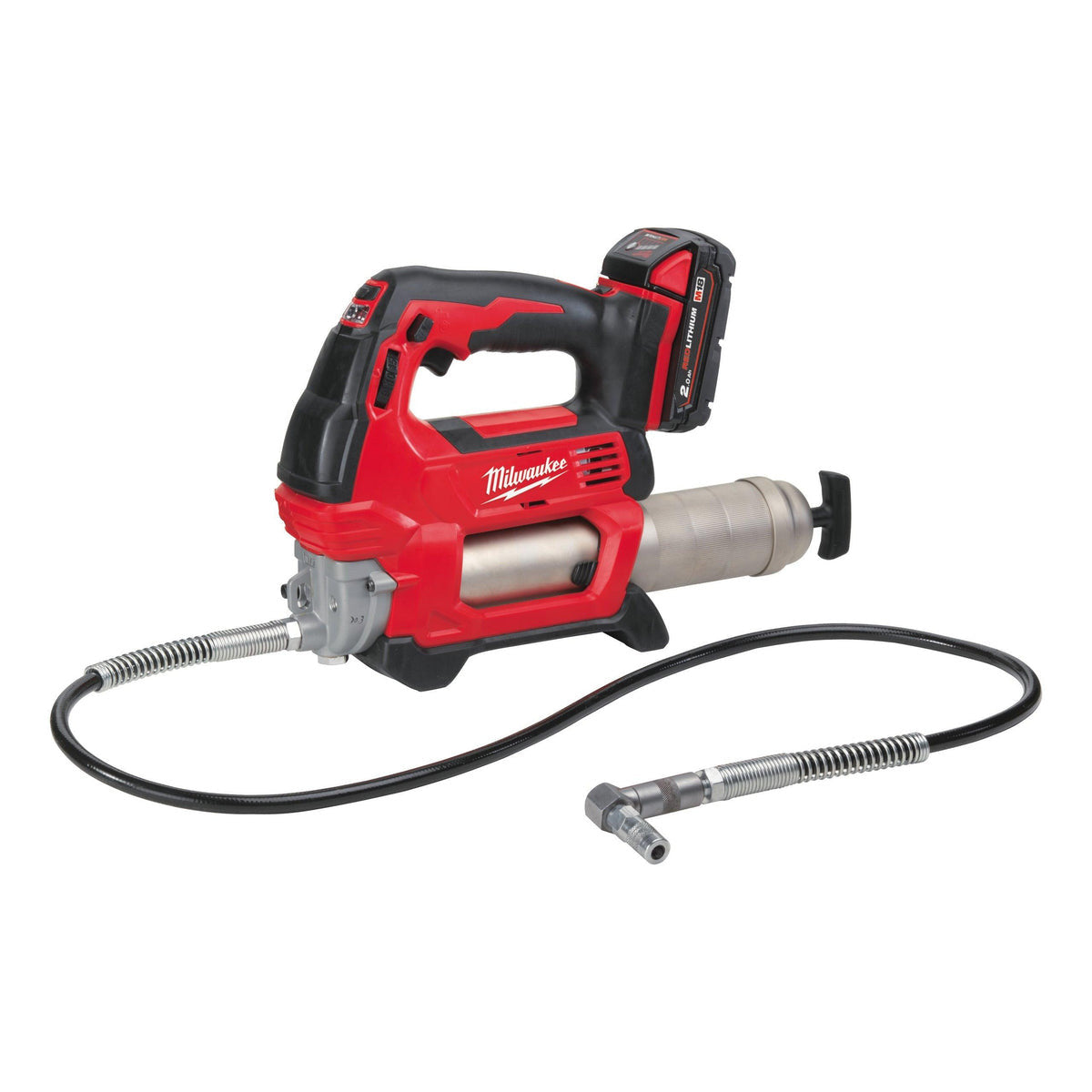 Pistol pentru gresat M18™ Milwaukee M18GG-201C, cod 4933440490, 1 x M18 B2 acumulator, M12-18 C încărcător, cutie plastic - 4933440490