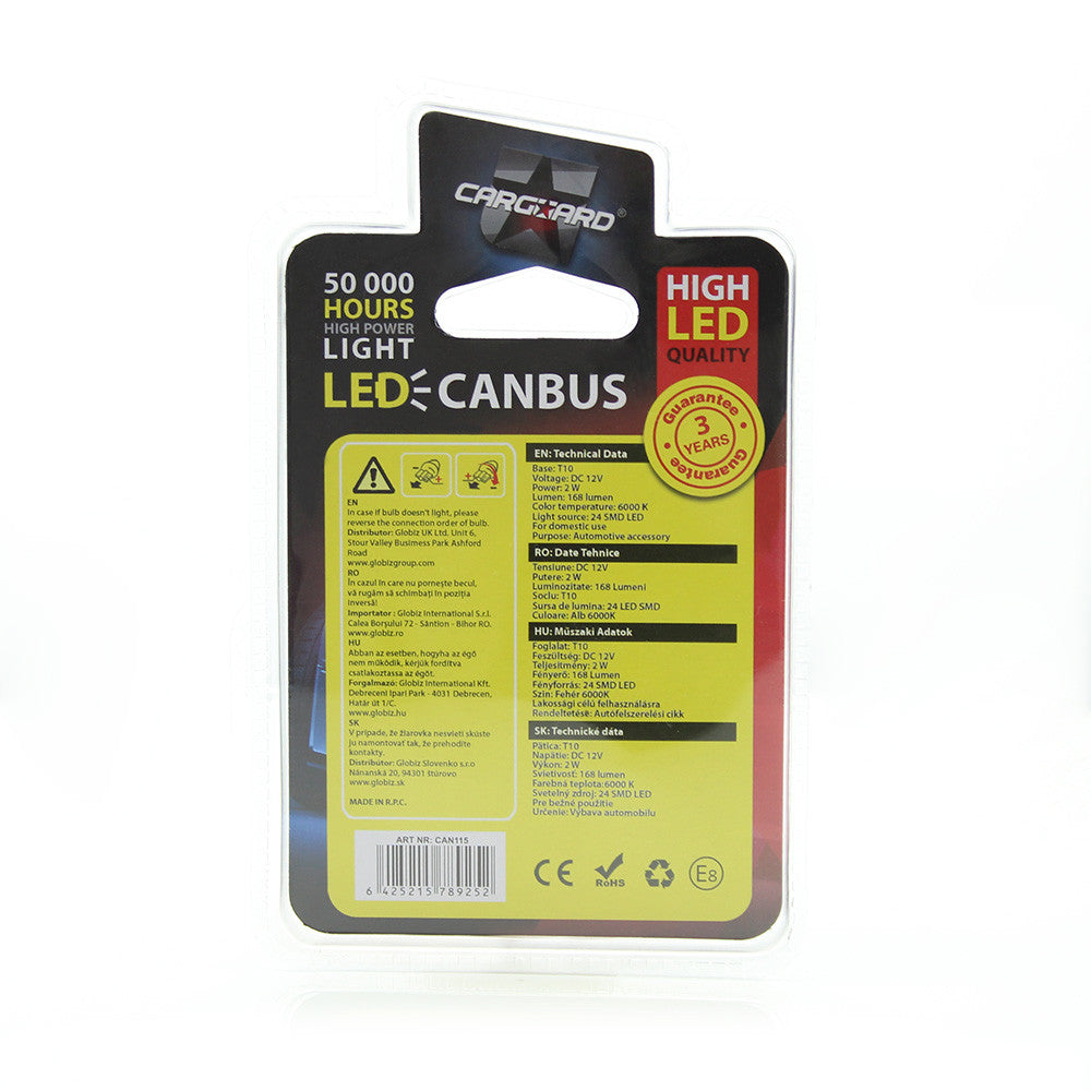 Bec MTR T10 12V 2W Set 2 buc Carguard - CAN115