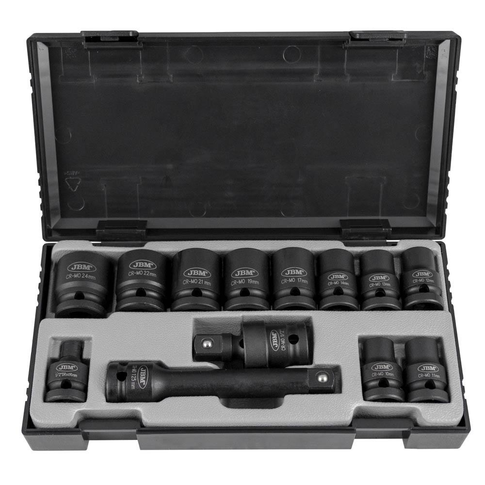 SET 13 PIESE. TUBULARE DE IMPACT DE 1/2` HEX. + ADAPTOR JBM