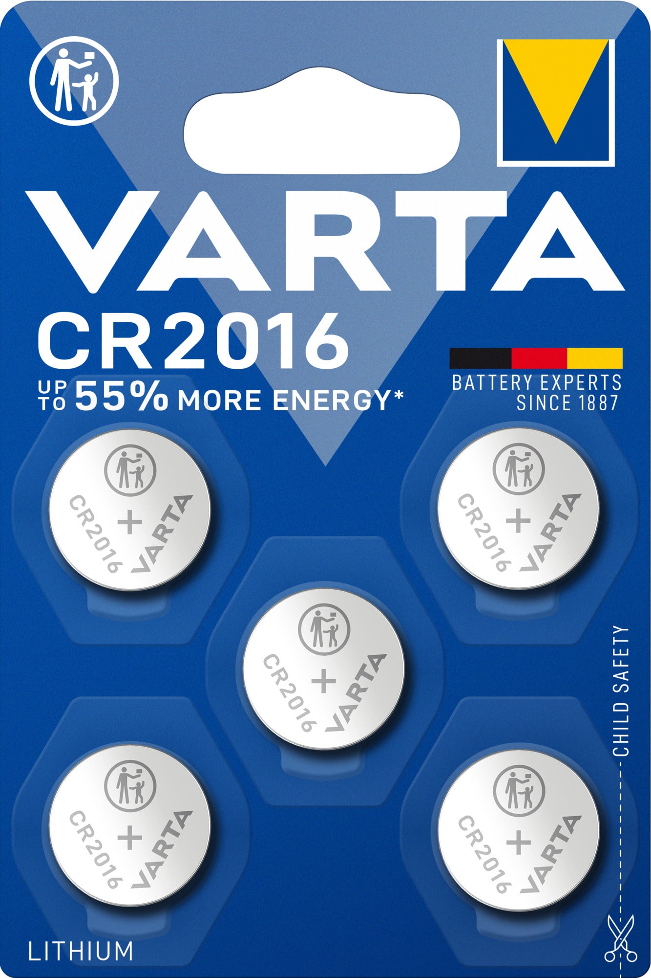 Baterii Varta tip buton CR 2016, 90 mAh, 5 buc - 12128089