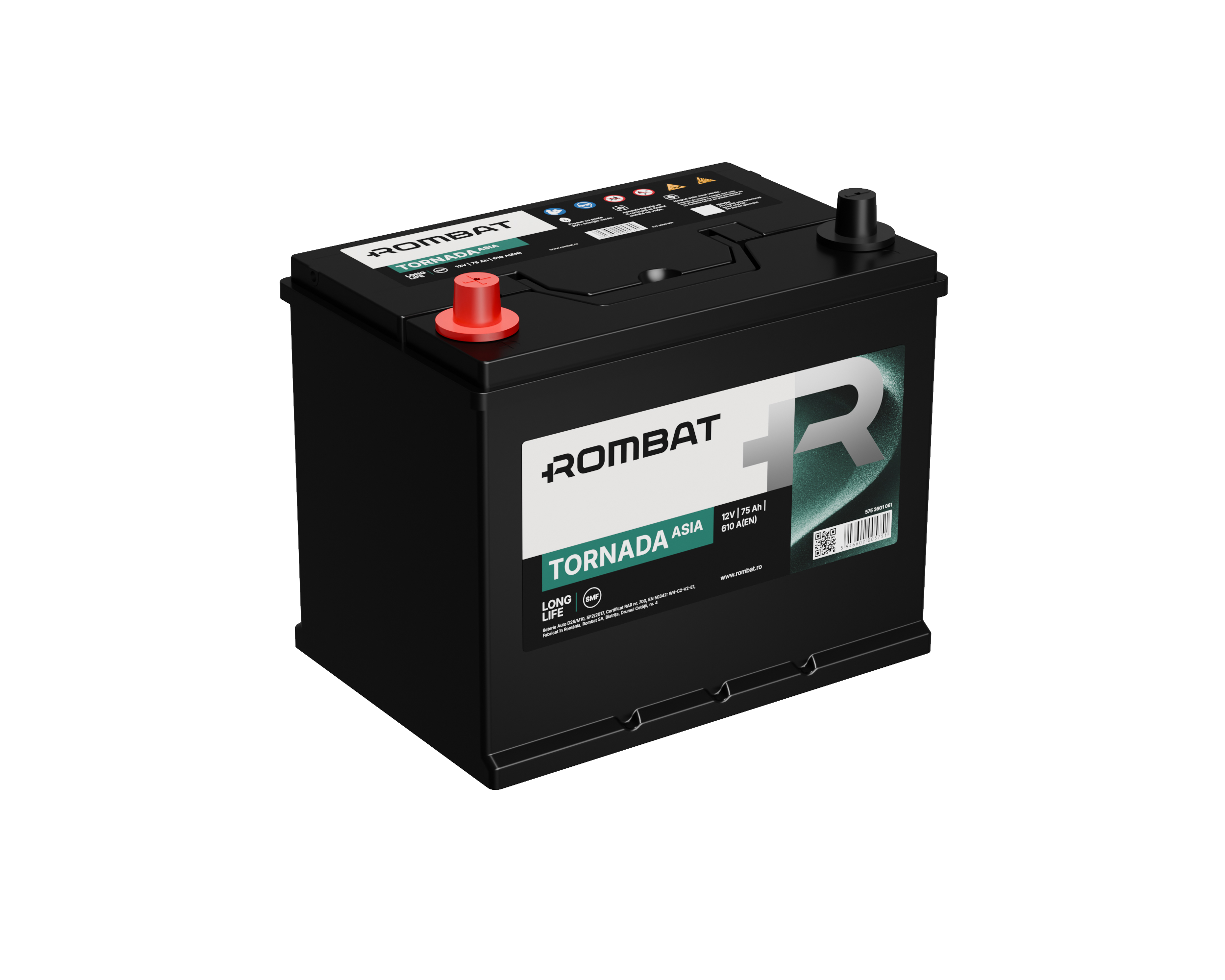 Acumulator Rombat Tornada Asia 75 Ah [Bornă Inversă] - 12160392