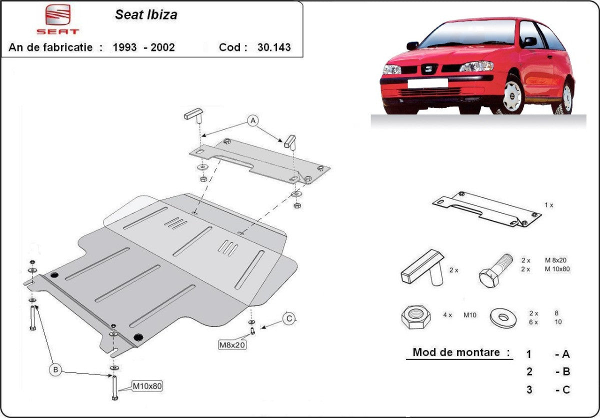 Scut metalic motor, cutie de viteză - Seat Cordoba / Ibiza / Inca / Toledo II (1993-2002) / VW Caddy / Polo 6N / Vento (1991-2003) MTR - MT307