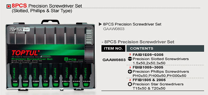 Set surubelnite de precizie T15X50, T20X50 (8 piese) Toptul - GAAW0803
