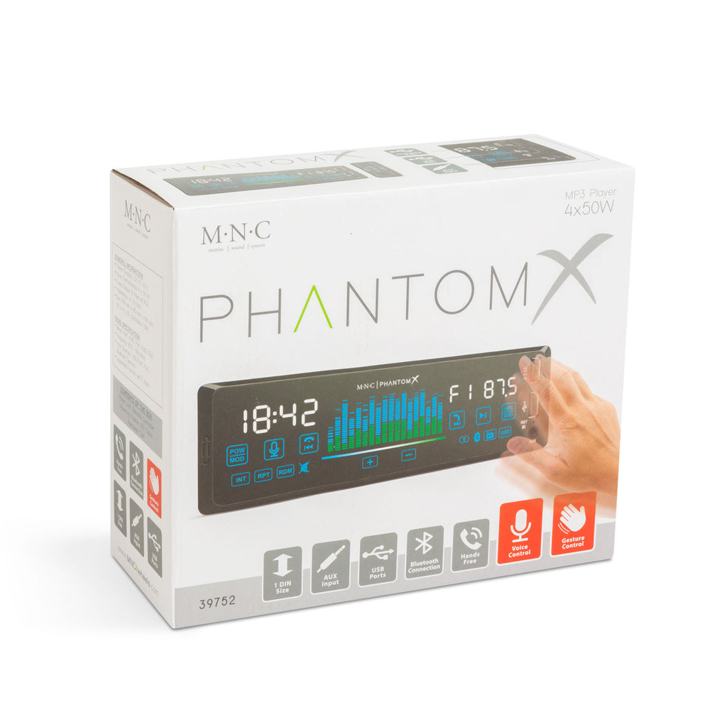 Player auto „PhantomX” - 1 DIN - 4 x 50 W - versiune gestuala - BT - MP3 - AUX - USB Carguard - 39752