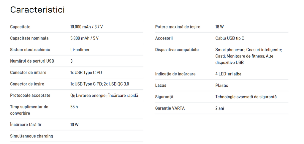 Acumulator extern Wireless Power Bank 10.000 mAh - 57913101111